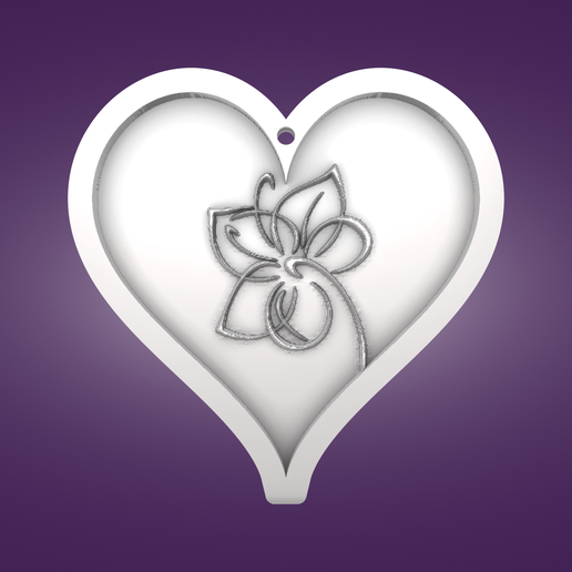 Key pendant, heart, flower 3D model