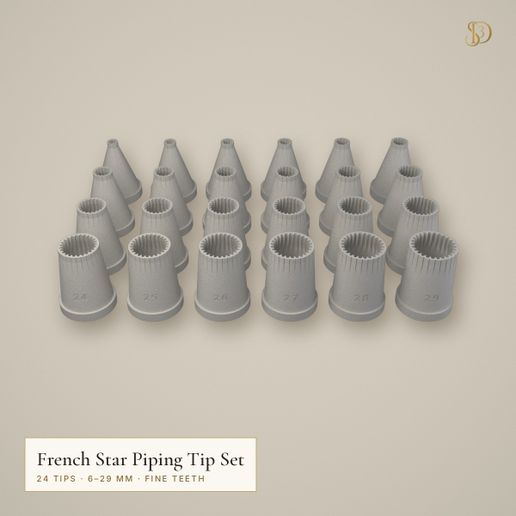 French Star Piping Tip Set – 24 Fine-Tooth Nozzles 6–29 mm for Choux, Churros & Eclairs