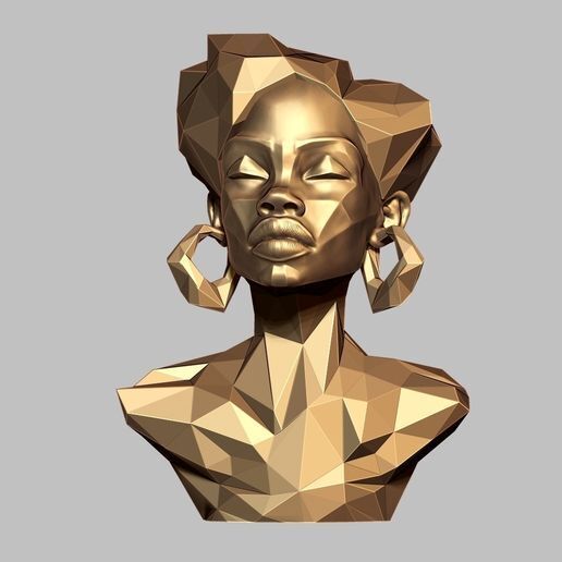 african low poly modern female bust 3D print model