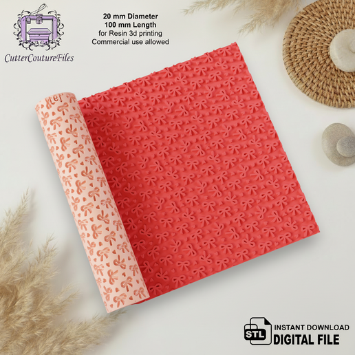Christmas Bow Seamless Pattern | Festive Bows & Hearts Design (Digital STL File) #191