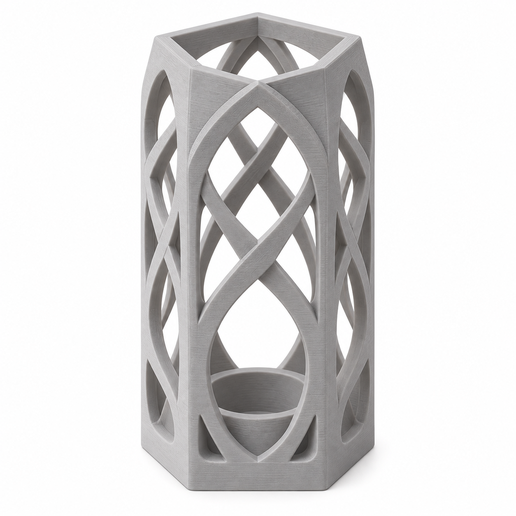Tealight candle holder hexagonal gothic arch lattice column