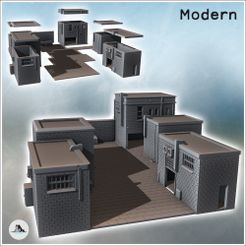 1-PREM.jpg Ensemble de cinq maisons en briques à toit plat avec route pavée et mur d'enceinte (4) - Modern WW2 WW1 World War Diaroma Wargaming RPG Mini Hobby