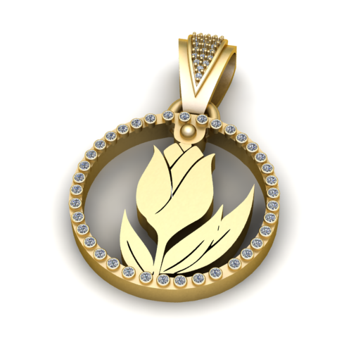 Tulip Diamond Halo Pendant – 3D Printable Jewelry STL Model for Gold & Silver