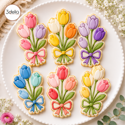 Tulip Bouquet with Bow Cookie Cutter STL | Spring Flower Bouquet Cookie Cutter | Mother's Day Cookie Cutter | Royal Icing Cookie Cutter | Digital STL File