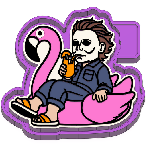 P4106.png Michael Meyers on flamingo Float Freshie STL Mold Housing