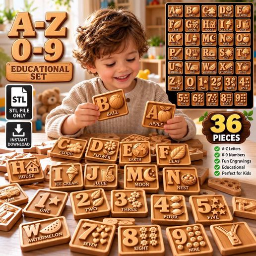 Alphabet & Numbers A-Z 0-9 3D Relief STL | CNC Router & 3D Printing