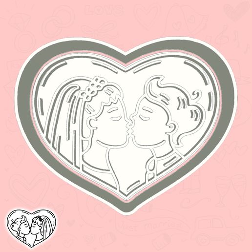 Wedding Day cookie cutters - kissing couple (heart shaped) (style 1)