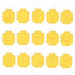 1.jpg Archivo 3D Juego de 15 cortadores de galletas de cabezas de Lego・Plan para descargar y imprimir en 3D