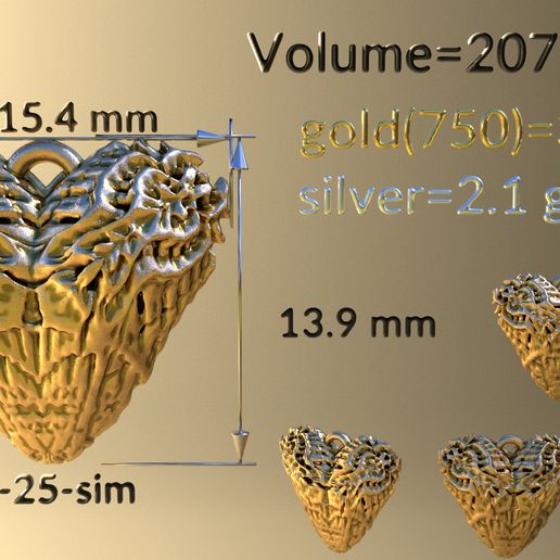 25 heart shaped fractal pendants 3D model