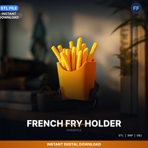 Car French Fry Holder, Clips To Air Vent, Fast Food - 3D Printable STL File