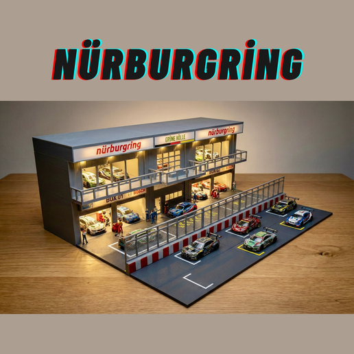 Nürburgring Pit Garage Diorama 1/64 Scale - LED Ready Display for