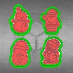 7ABF107E-90FD-4F30-8F11-8EE22940F7C4.jpeg STL file Kit x4 Christmas cutters and markers ( snowman, Santa Claus, bear)・3D printing idea to download