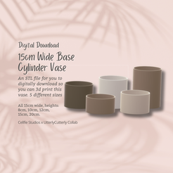 Cover-7.png Base de 15 cm de ancho, Florero cilíndrico Archivo STL - Descarga digital -5 Tamaños- Menaje del hogar, Diseño moderno minimalista