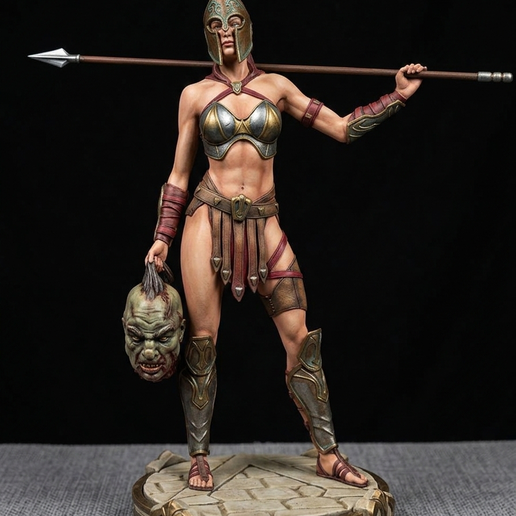 Spartan Huntress & Giant's Head Trophy 3D Printable Miniature