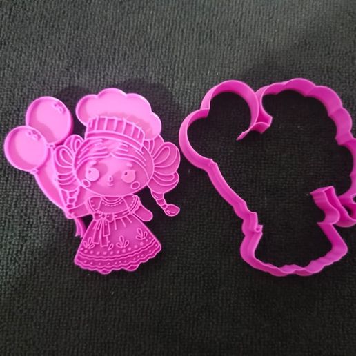 Cortador y Sello de Galletas Muñeca Chef con Globos de Cocina - 10 cm