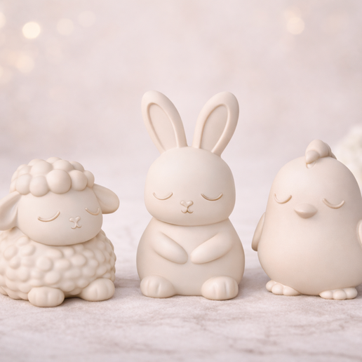Cute Easter Animal Figurines STL | Bunny Chick Lamb Set | Minimal Kawaii Spring Decor 3D Print