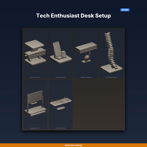 Tech Enthusiast Desk Setup - 6-Model STL Bundle