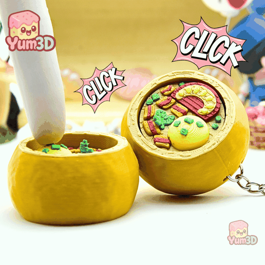 Yum3D Egg in Bread Bowl Fidget Clicker Keychain - Cute Backpack Keychain