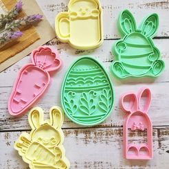 Set-de-Pascuas.jpeg STL file SET OF 6 EASTER CUTTERS FOR BISCUITS - SET OF 6 CORTANTES DE PASCUAS DE PASCUAS - SET OF 6 EASTER CUTTERS FOR BISCUITS・Template to download and 3D print