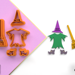 Halloween-Vista-actual.png Digital .STL Polymer Clay Cutter Witch Set*5 Size 3 Version Cut/Halloween/File For Use In A 3D Printer