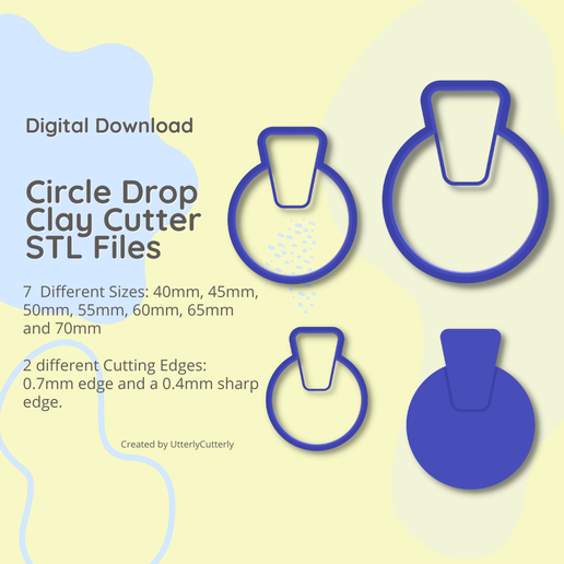 Circle Drop Clay Cutter - Arc STL Digital File Download- 7 sizes and 2 Cutter Versions 3D model