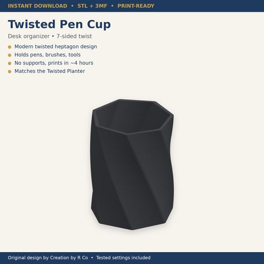 Twisted Pen Holder STL File | Desk Organizer 3D Print