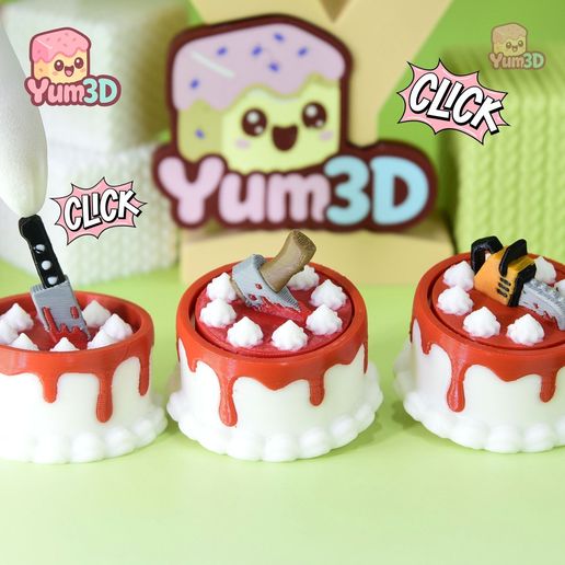 Yum3D Halloween Slasher Cakes Set of Clicker Keychains - Cute Backpack Keychain