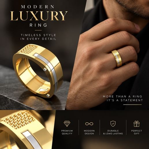 Modern Gold & Silver Ring – 3D Printable Jewelry