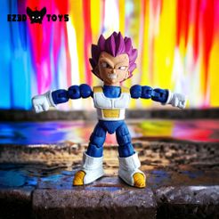 vegeta_ultra_ego_ez3dtoys_final_image_01.jpg STL file Vegeta Ultra Ego, Articulate Action Toy - NO support needed・3D printer model to download