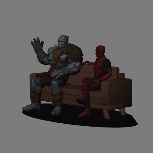 02.jpg Download STL file Deadpool and Korg CROSSOVER in the sofa - low poly 3d print • 3D printing template, TonMcu