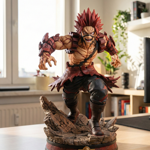 Hardened Anime Fighter  3D Model | Rock Armor Hero Miniature, Spiky Hair Brawler (STL File)