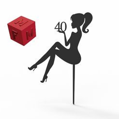 cumpleaños-40.jpg Archivo STL 40th birthday girl sitting cake topper・Objeto para impresora 3D para descargar