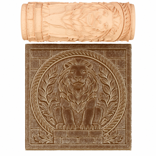 z1.png Lion Heraldic Emblem Texture Roller STL File – Digital Download