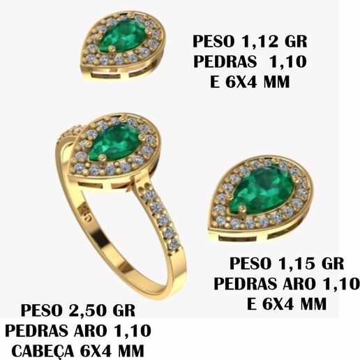 Ring and pendant set and drop earring 3D model