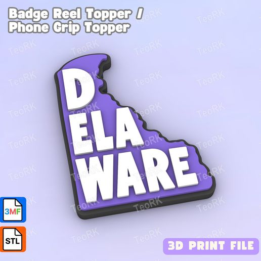 Badge Reel Topper Flat Back delaware - Phone Grip Topper - 3MF