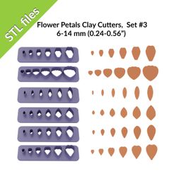 etsy-view2.jpg Flower petals clay cutters, daisy, rose, tulip, sunflower, strips of 4-14mm petals, six shapes