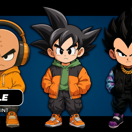 Hood Gang Dragon Ball Bundle Goku Kuririn and Vegeta 3D model