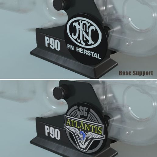P90 Wall Support and Base - Stargate Atlantis and FN Herstal Badges 3D model