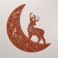 Moon-Deer-Wall-Decoration-WARAJ72-Preview.jpg STL file Moon Deer Wall Decoration WARAJ72・3D printer model to download