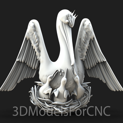 1.png Archivo 3D 3D Model STL File for CNC Router Laser & 3D Printer Pelican Feeding his Babies・Modelo para descargar y imprimir en 3D