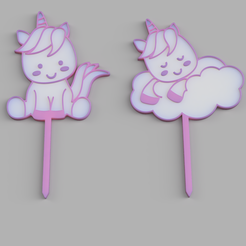 Unicorn-1-and-2-cake-toppers.png STL-Datei Einhorn - Sternschnuppe - Regenbogen - Krone - Set - Tortenaufleger・Modell zum Herunterladen und 3D-Drucken