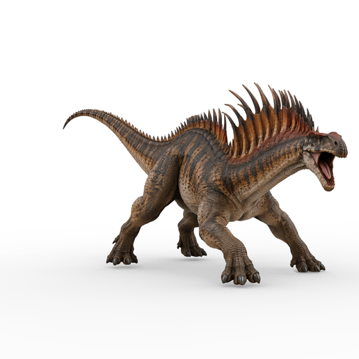Amargasaurus cazaui in an Attacking Pose – Realistic Spined Sauropod Dinosaur 3D Model