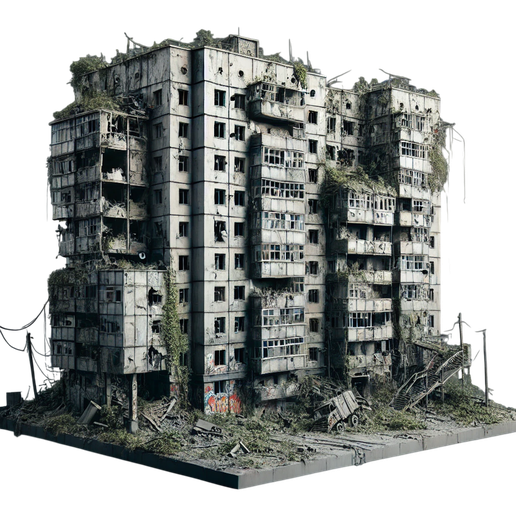 Post-Apocalyptic Residential Apartment Building 3D Model