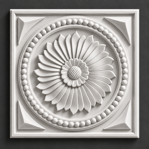 Beaded Circular Floral Rosette Plaster Relief Wall Panel