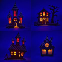 collage_4x.jpg 4x Aterradora Casa Plana de Halloween Set de Decoración Retroiluminada