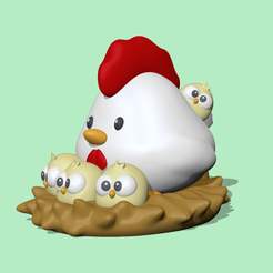 HenWithChicks2.png Скачать файл Курочка с цыплятами - День матери • Форма для печати в 3D, Usagipan3DStudios