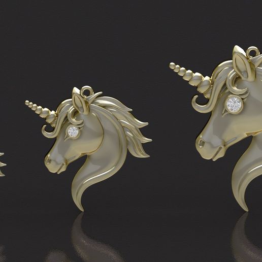 3 MODELS Unicorn Head Pendant High Detail Fantasy Jewelry