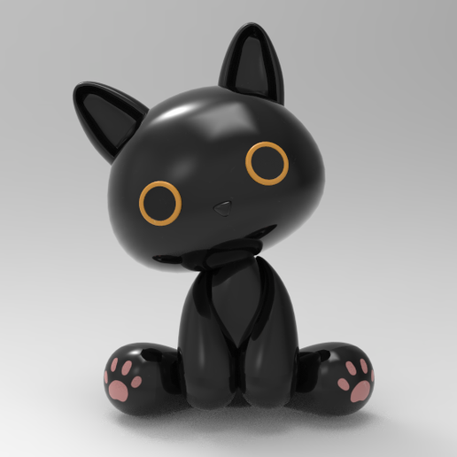 Cute Sitting Black Cat Figurine STL, Kawaii Kitten Miniature Desk Decor 3D Print Model 3D model