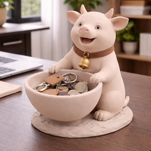 Decorative Bowl Organizer with Cow – Entryway Key Holder STL – Catchall Tray with Cow – 3D Printable Farm Home Decor