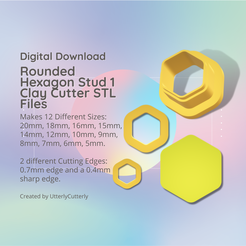Cover-7.png 3D-Datei Stud Micro Rounded Hexagon 1 Clay Cutter - STL Digital File Download- 12 Größen und 2 Cutter-Versionen・3D-druckbares Design zum Herunterladen